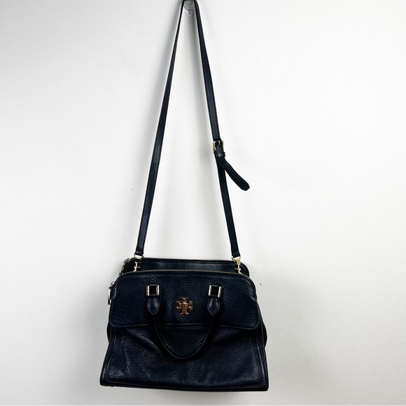 Tory Burch Pebbled Leather 3 compartment purse handbag tote black - Picture 2 of 12